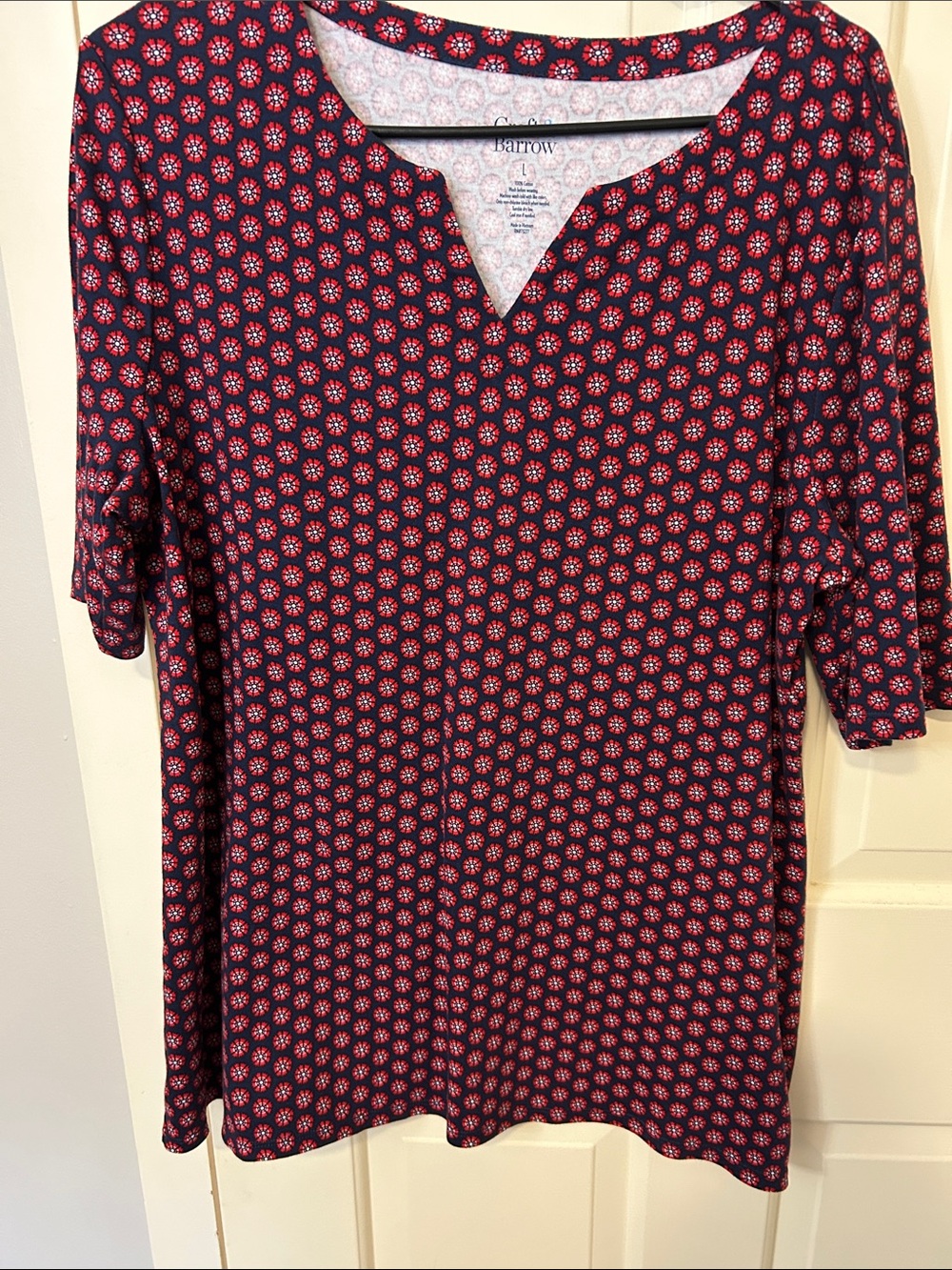 Arrow Navy Shift Dress with Red Floral Dot Print